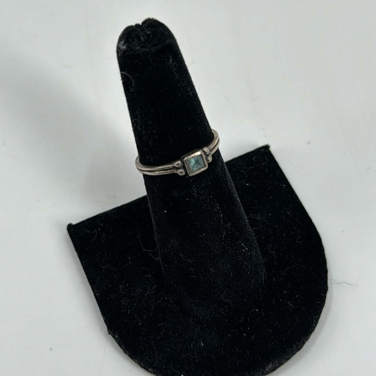Small Square Cut Sterling Silver Blue Topaz Ring